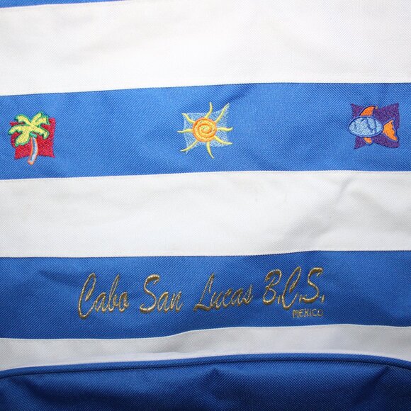 Cabo San Lucas BCS Mexico X-Large 18" X 18" X 10" Blue White Stripe Tote Bag - Picture 3 of 9
